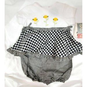 BabyQ Spring Easter DRESS Black White Gingham & yellow flowers 12mo baby toddler